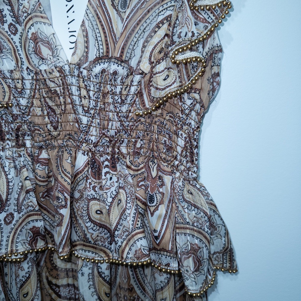Shona Joy Brown Paisley Pallenberg Shirred Maxi Dress 6 NWT - Picture 2 of 7